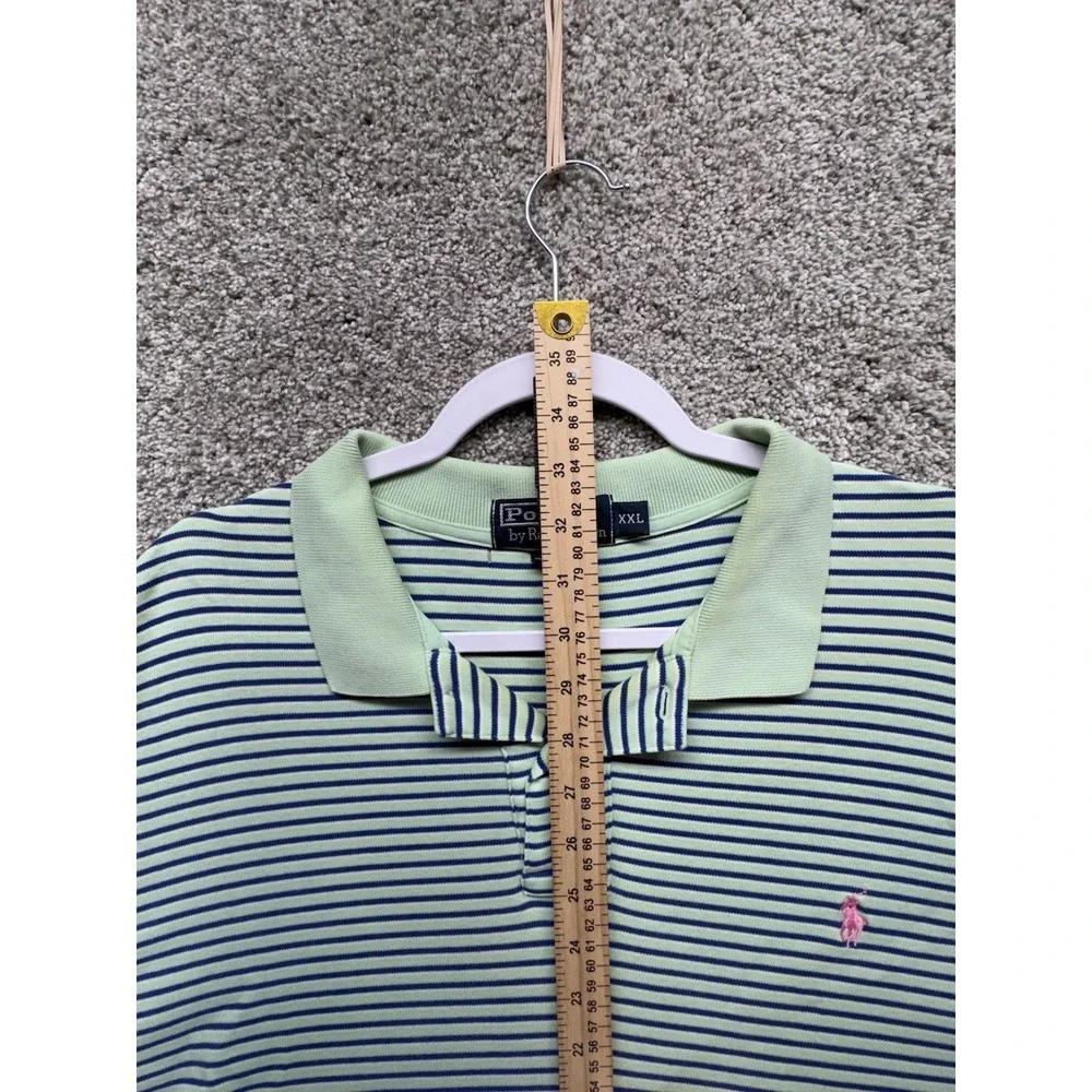 Polo Ralph Lauren Mens ShortSleeve Shirt Size XXL Green Blue Stripe Vintage Pony